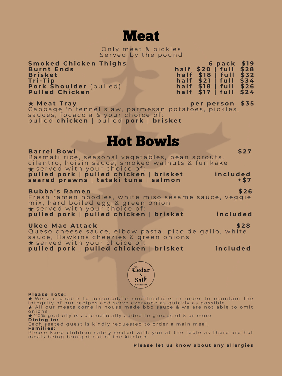 Ucluelet Restaurant Menu